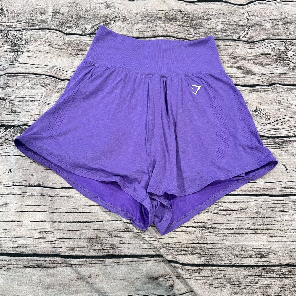 Gymshark Purple Double Layer Loose Fit High Rise Shorts Size Small